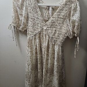 Sienna Sky Cream Midi Dress with Tan Floral Speckle